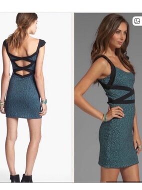 NWT Free People Teal Mini Dress with Black Strap Accents